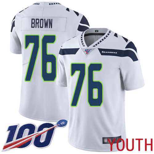 Seattle Seahawks Limited White Youth Duane Brown Road Jersey NFL Football #76 100th Season Vapor Untouchable